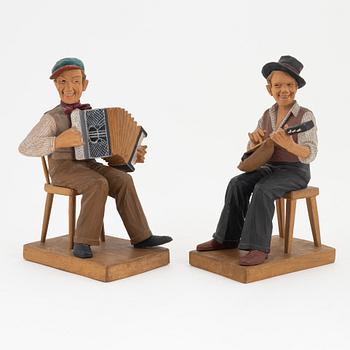 Herman Rosell, attributed to, two wooden sculptures, signed Leo Spanien 1948.