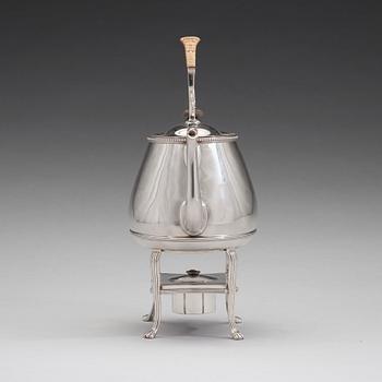 An English 18th century silver tea-pot and stand, mark of Andrew Fogelberg & Stephan Gilbert, London 1785.