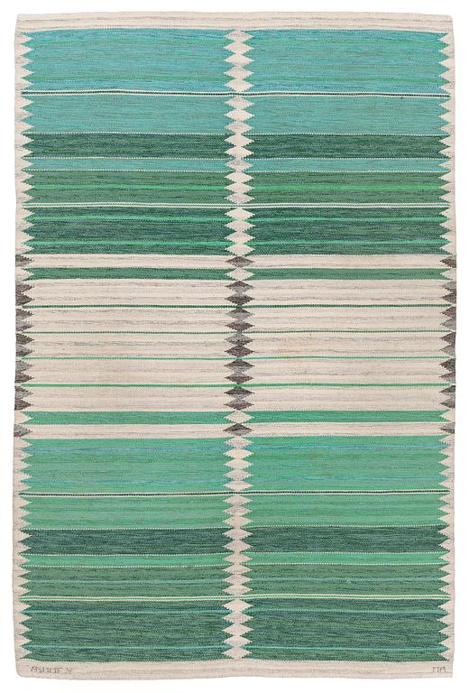 Marianne Richter, a "Rosita, grön" carpet, flat weave, c. 260 x 173 cm, signed AB MMF V MR.