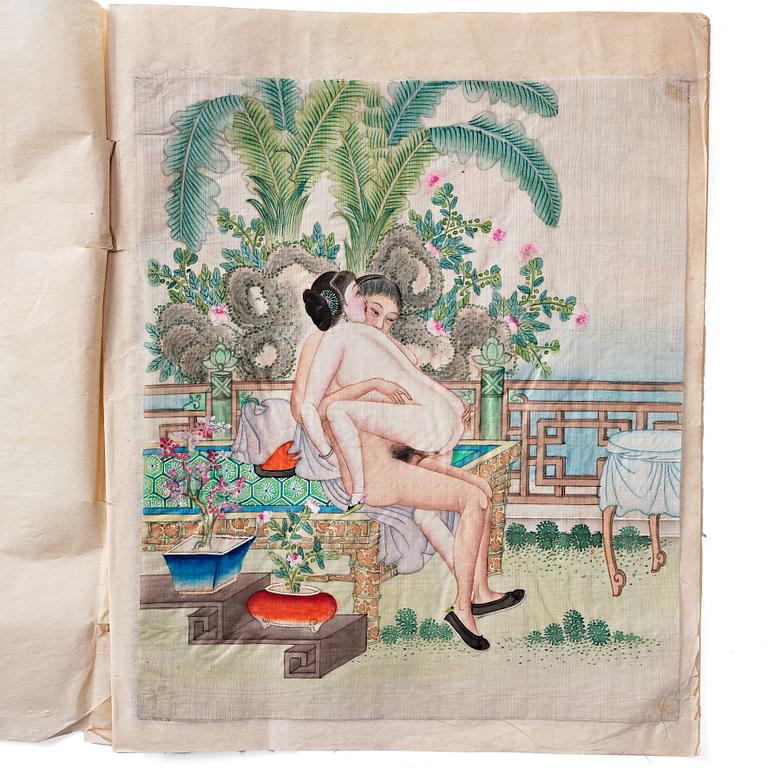 An album with 12 erotic paintings by anonymous Chinese artist, late Qing dynasty.