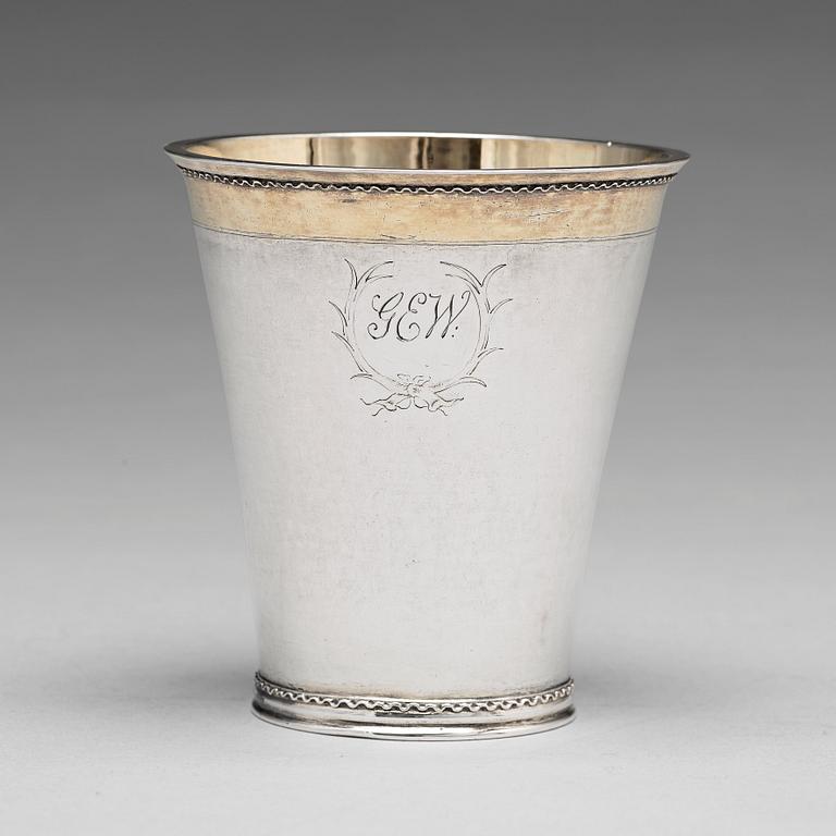 A Swedish early 18th century parcel-gilt silver beaker, mark of Augustinus Rudman, Gavle (1696-1746).