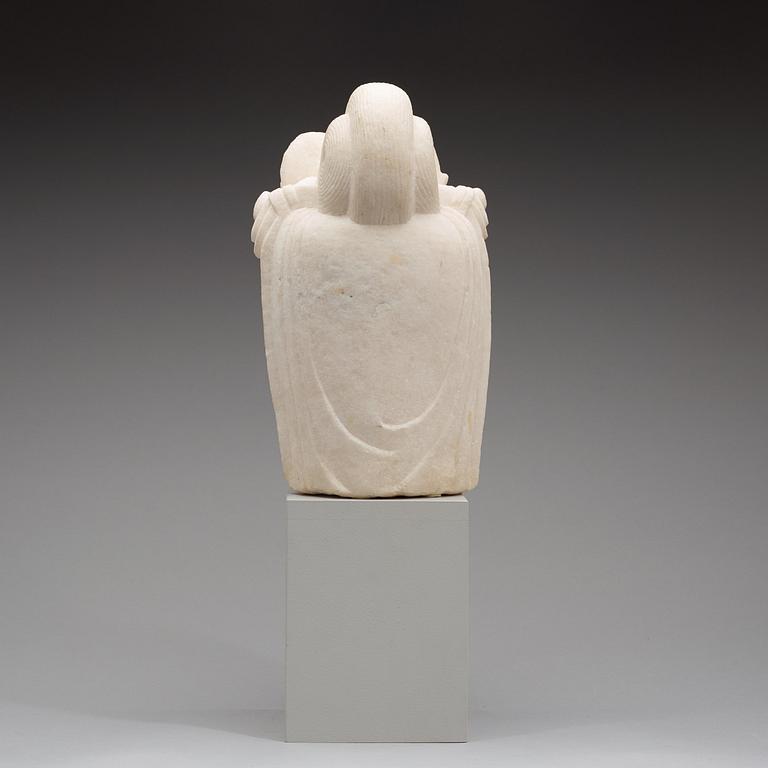 A marble head of a Bodhisattva in Tang style, Qing dynasty  19th century.