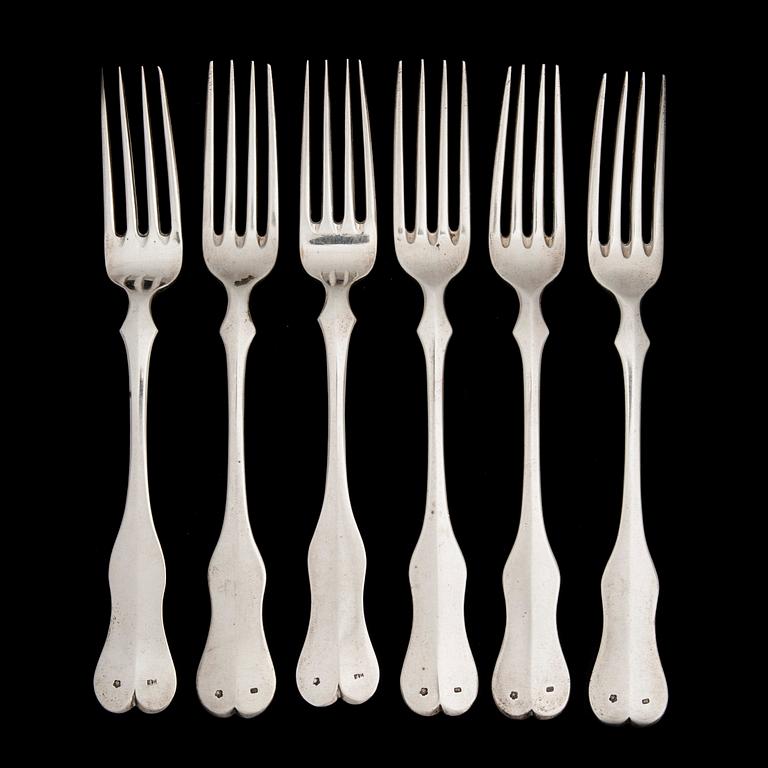 BESTICK 6+6, silver, Österrike-Ungern 1864. Silvervikt 456 g.