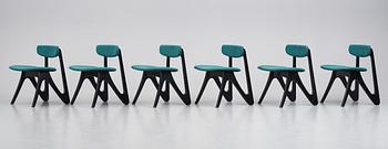 Helge Vestergaard Jensen, a rare set of six chairs, cabinetmaker Thysen Nielsen, Denmark 1954.