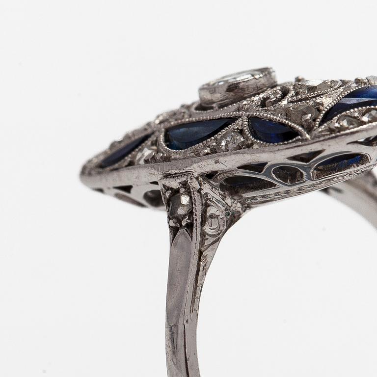 Ring, Art deco, diamonds, sapphires, platinum.