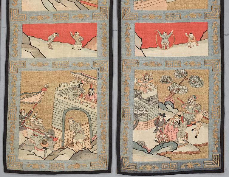 Four textile panels, Qing dynasty, 19th Century.