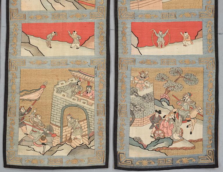 Four textile panels, Qing dynasty, 19th Century.