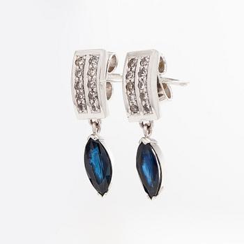 Earrings, 18K white gold with sapphires and small diamonds.