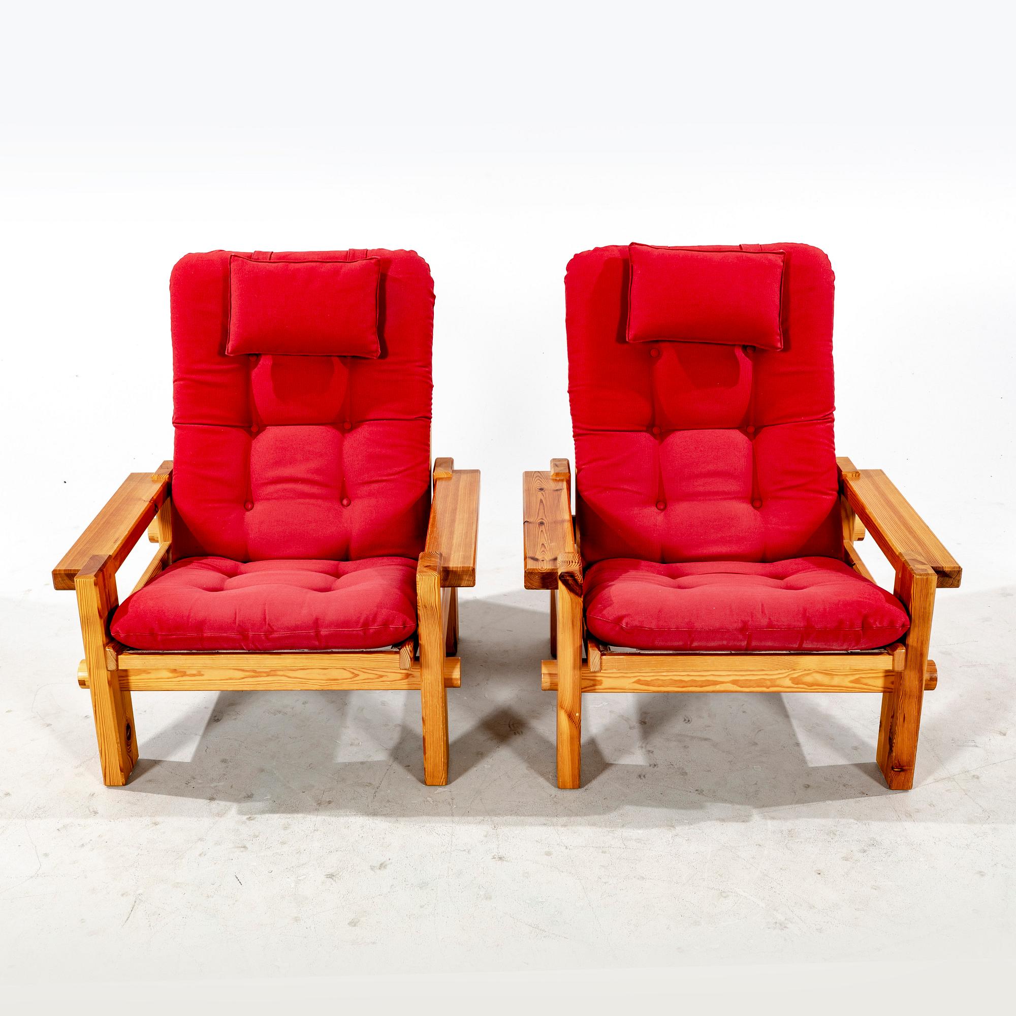 A pair of Yngve Ekström "Dymling" pine armchairs for Swdese 1970s.