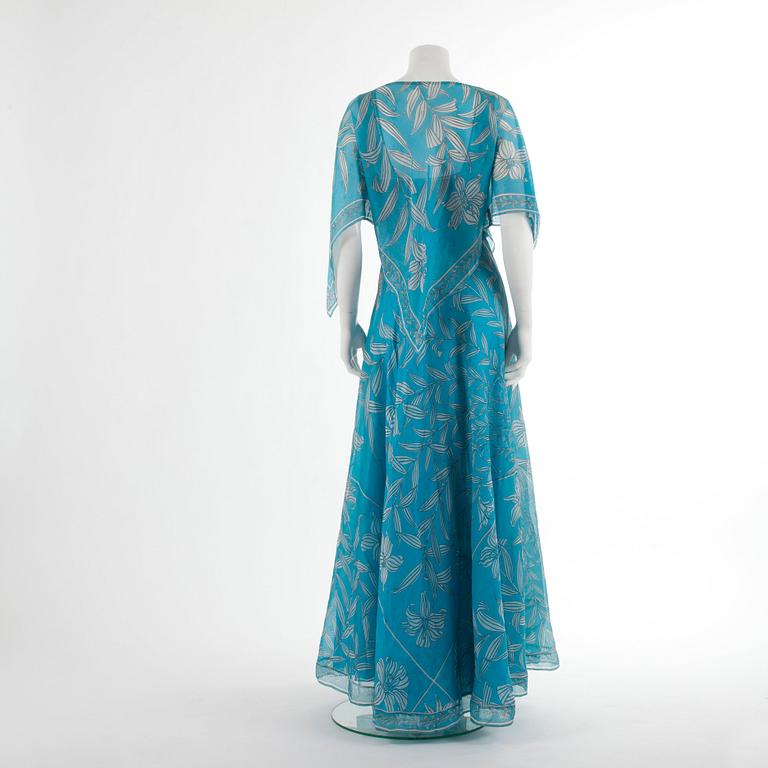EMILIO PUCCI, a silk turquise evening dress, from the 1960s, size 12.