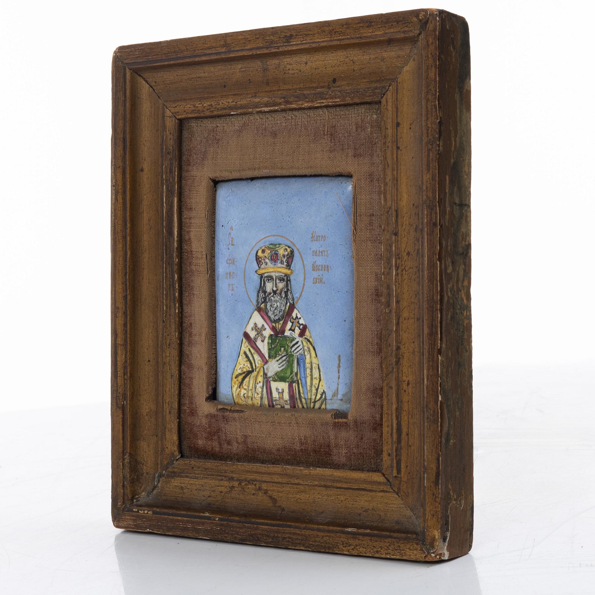 Ikon, emalj, Ryssland, omkring år 1900.