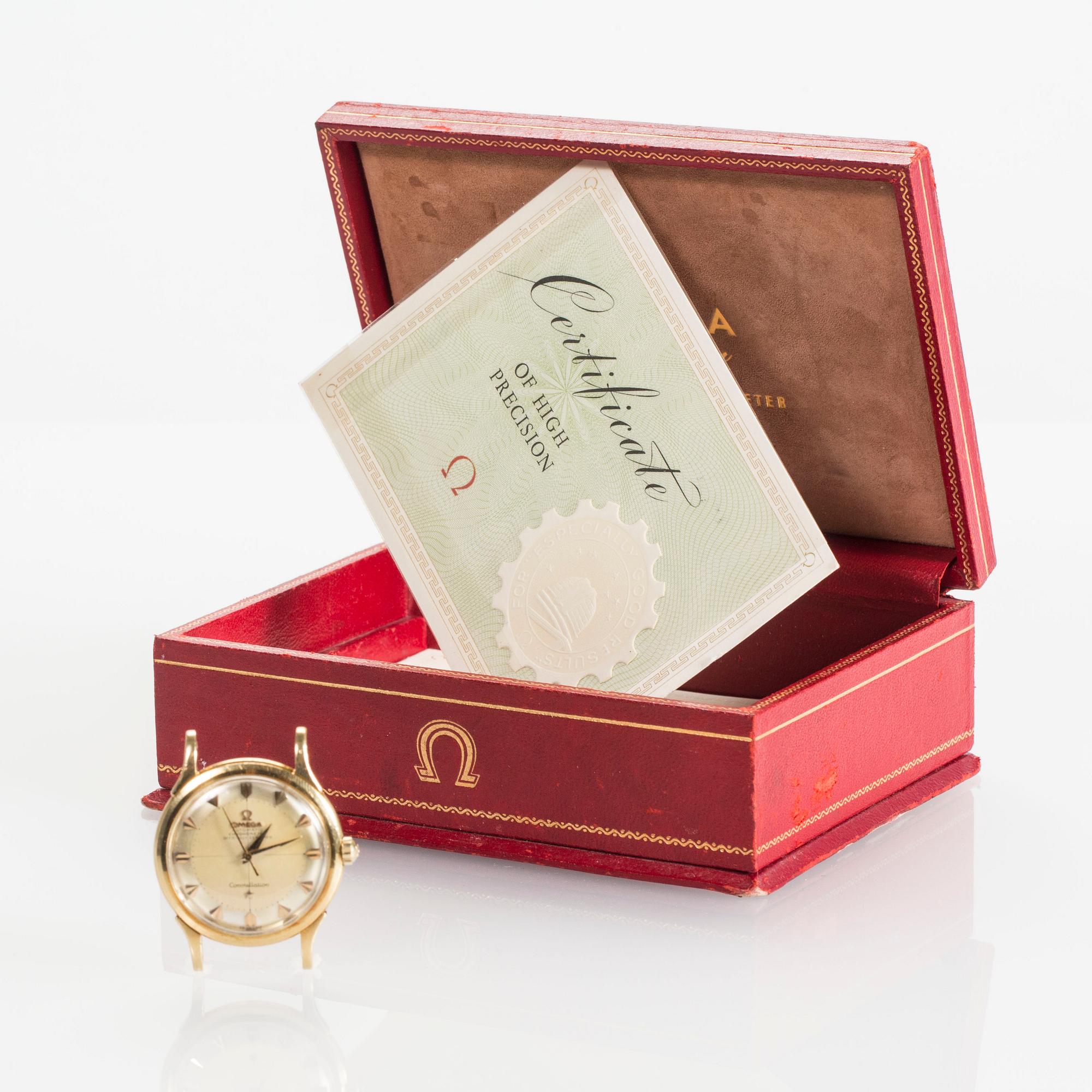 HERRARMBANDSUR, 18 K guld, Omega, Automatic Chronometer, Constellation, ca 1950-tal.