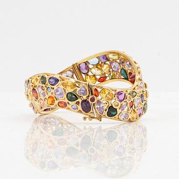 Armring, 18K gold with coloured gemstones, Italy.