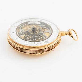 Pocket watch, skeletonised, with repeating mechanism, 18K gold, 52,5 mm.