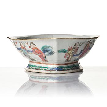 A group of three famille rose dishes, late Qing dynasty.