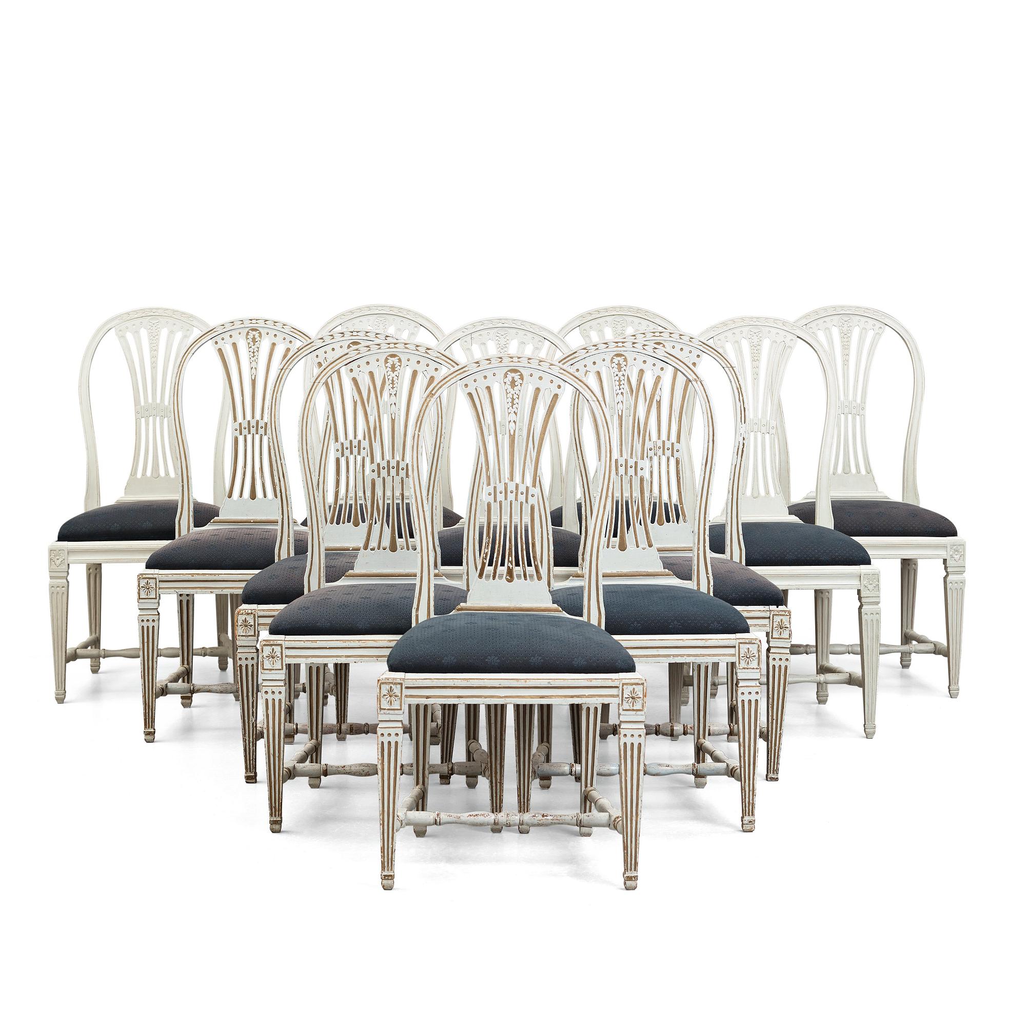 STOLAR, 12 st (6+6), tillskrivna Johan Lindgren, gustavianska, 1700-talets slut.