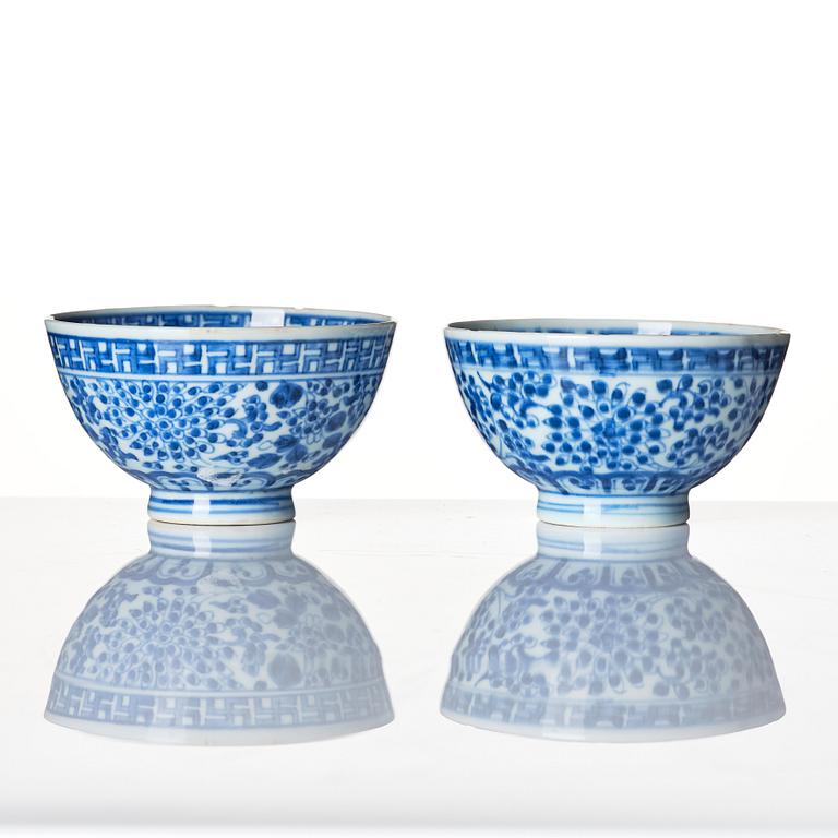 A pair of blue and white bowls, Qing dynasty with Yongzheng mark and of the period (1723-35).