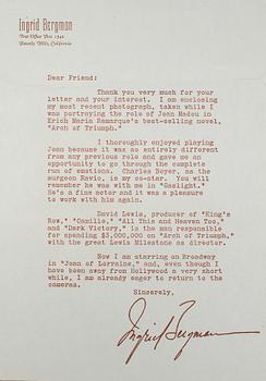 AUTOGRAFER, 3 st, Ingrid Bergman, Zarah Leander och Viveca Lindfors.