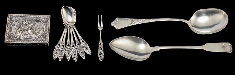 PARTI SILVER, 10 delar, bl a HÅBE, Göteborg, 1948. Tot vikt 330 g.