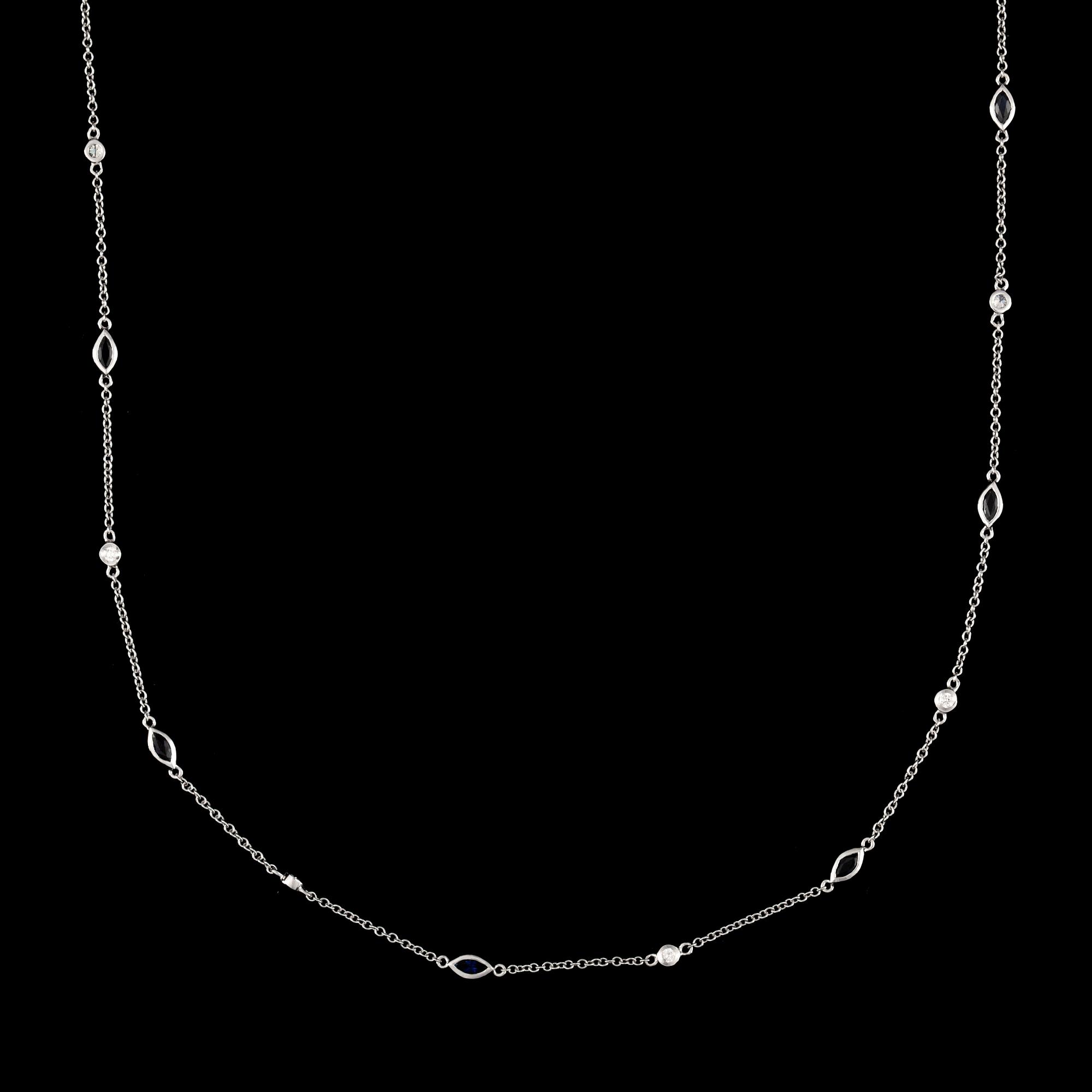 A sapphire and diamond necklace. Sapphires total carat weight 1.36 cts and diamonds total carat weight 0.34 ct.