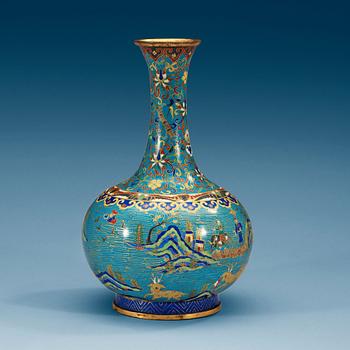 A cloisonné vase decorated with figures and deers in a landscape, Qing dynasty, 19th Century.