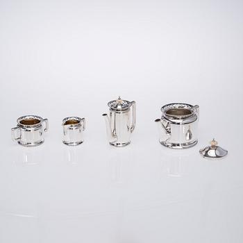 CHOKLADSERVIS, 4 delar, silver, Wien 1872-1922. Totalvikt ca 980 g.