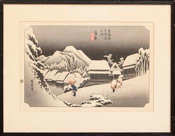 Ando Utagawa Hiroshige efter, träsnitt, Japan signerat.