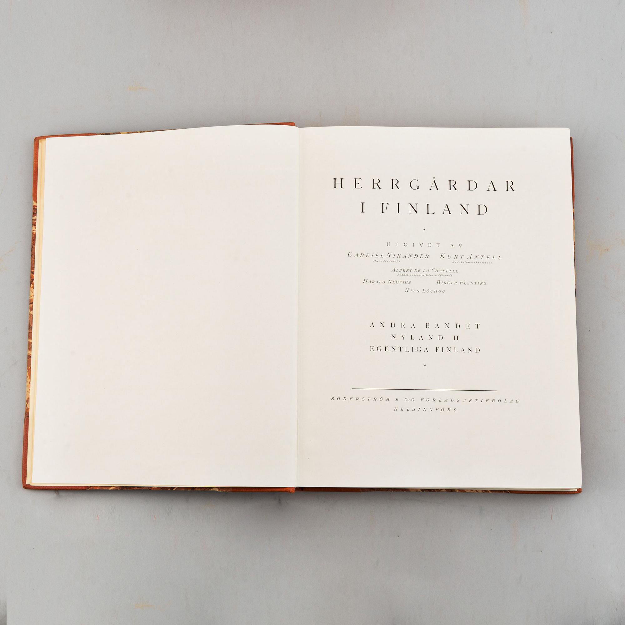 Böcker, 3 band, "Herrgårdar i Finland I-III", Söderström & C:o Förlagsaktiebolag Helsingfors 1928-30.