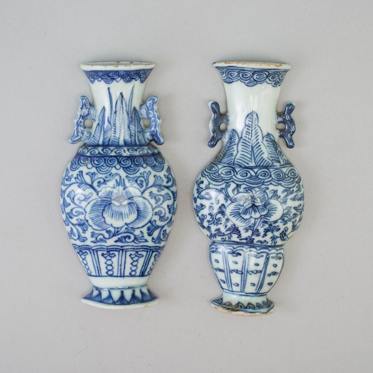 Two blue and white wall vases, Qing dynasty, Qianlong (1736-95).