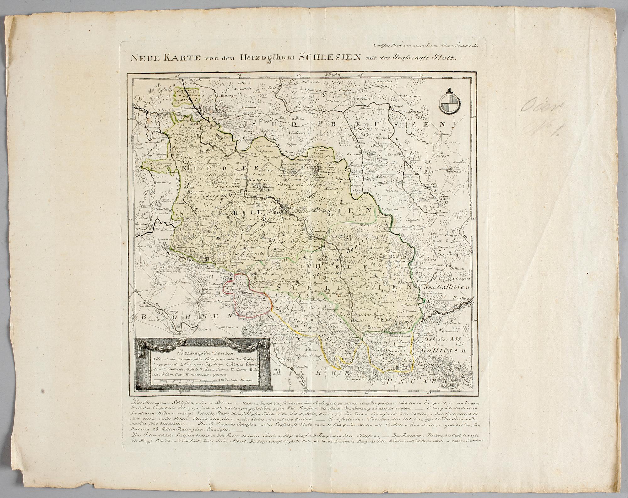 KARTA, delvis kolorerad, 1700-tal.