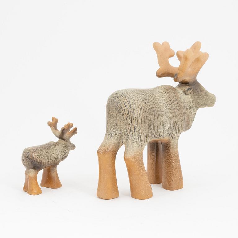 Lisa Larson, two stoneware figurines of reindeers, Gustavsberg.