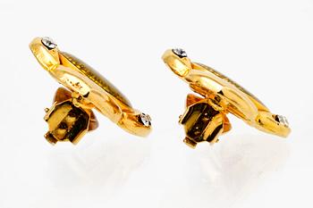 Chanel, earclips, metal, plastic and paste, approx 2,5 cm.