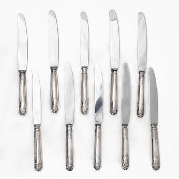 Ten Swedish silver knives, including with mark of Gustaf Möllenborg, Stockholm 1833.