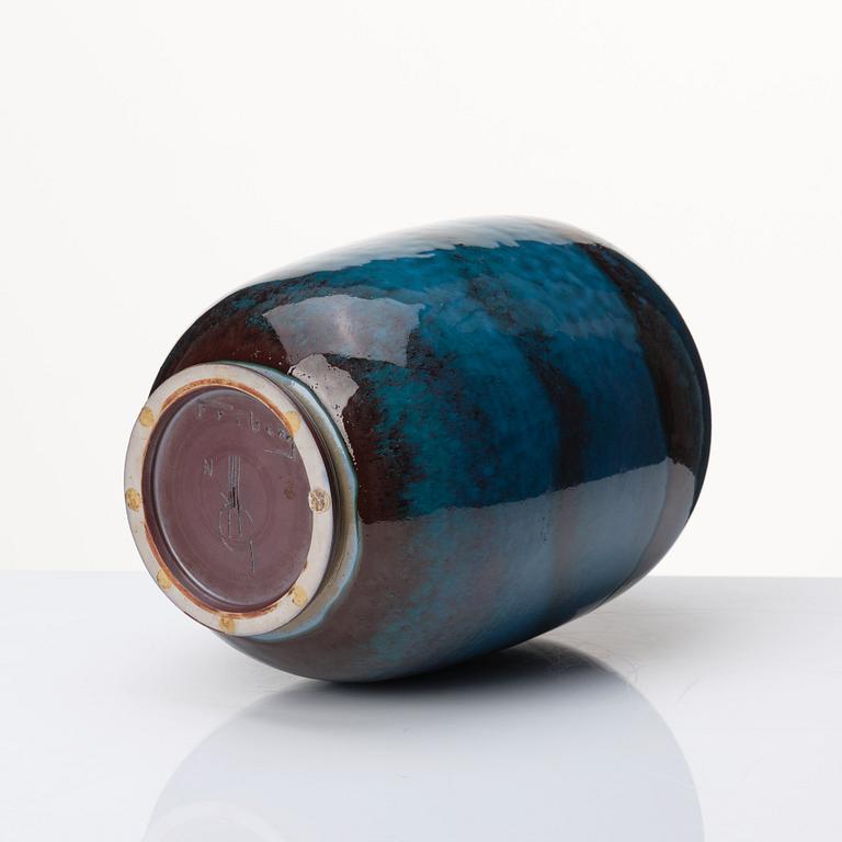 Berndt Friberg, a turquoise and burgundy glazed stoneware vase, Gustavsberg Studio Sweden 1972.