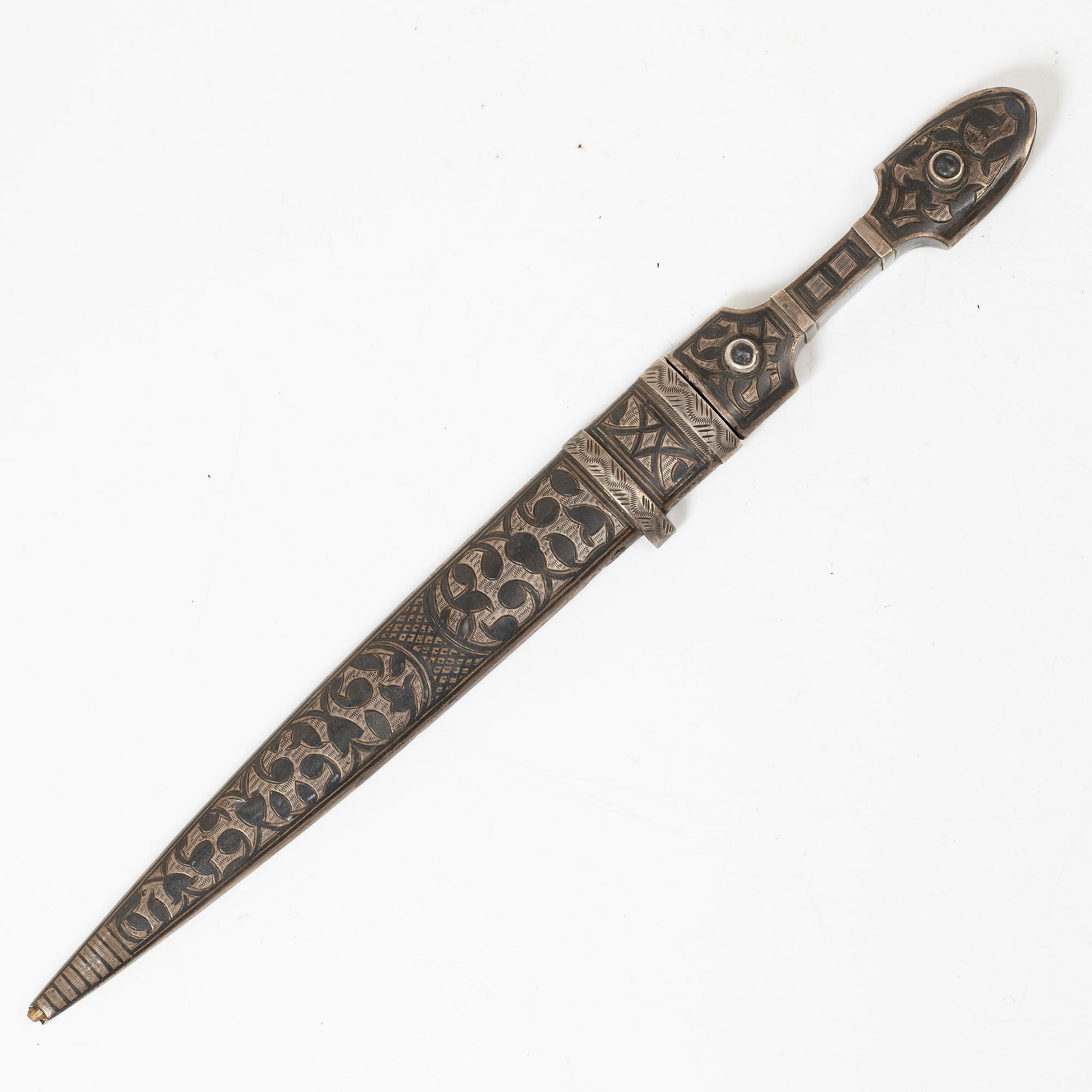 A silver niello miniature dagger, probably Caucasus, circa 1880-1890.