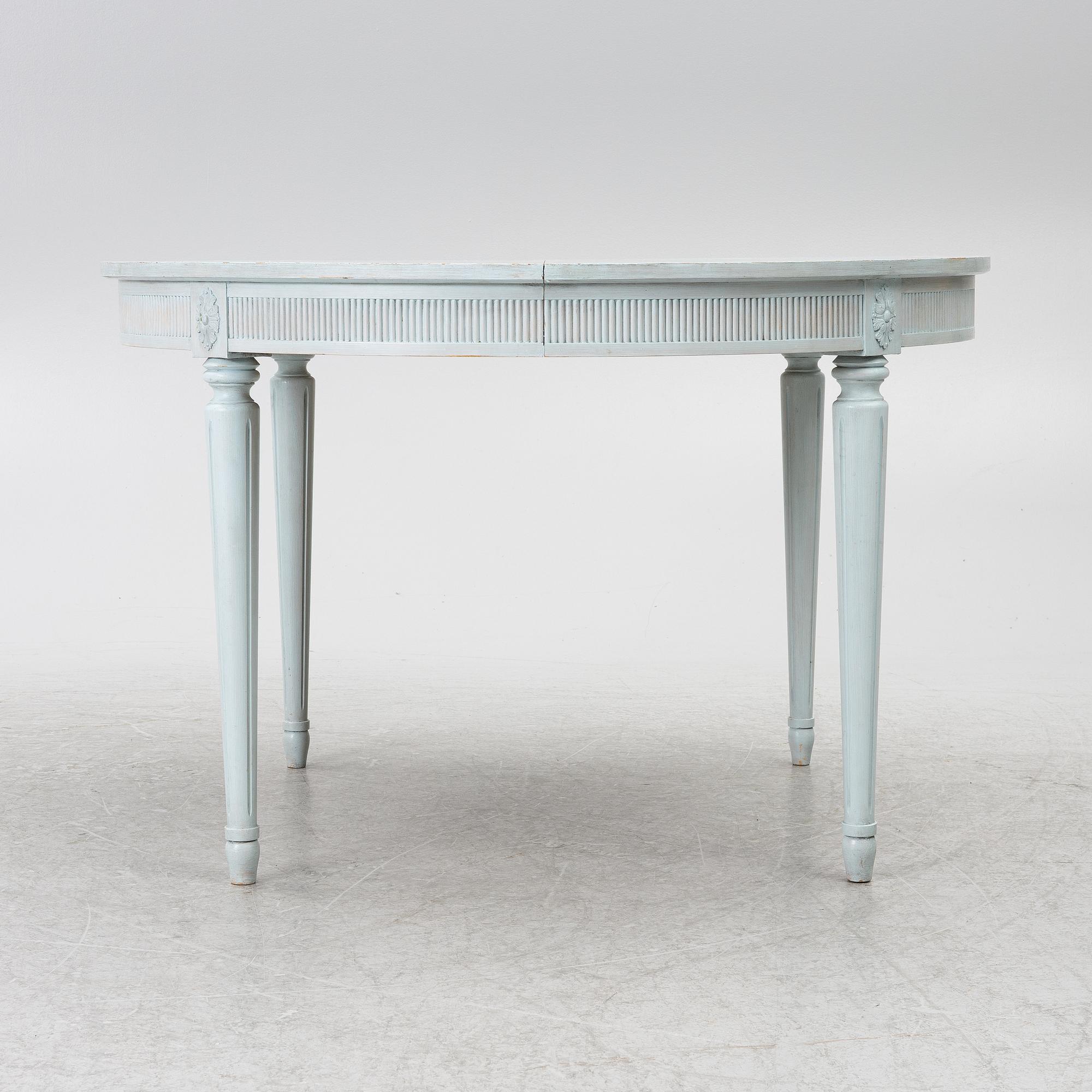 A Gustavian style seven-piece dining suite, mid-20th Century.