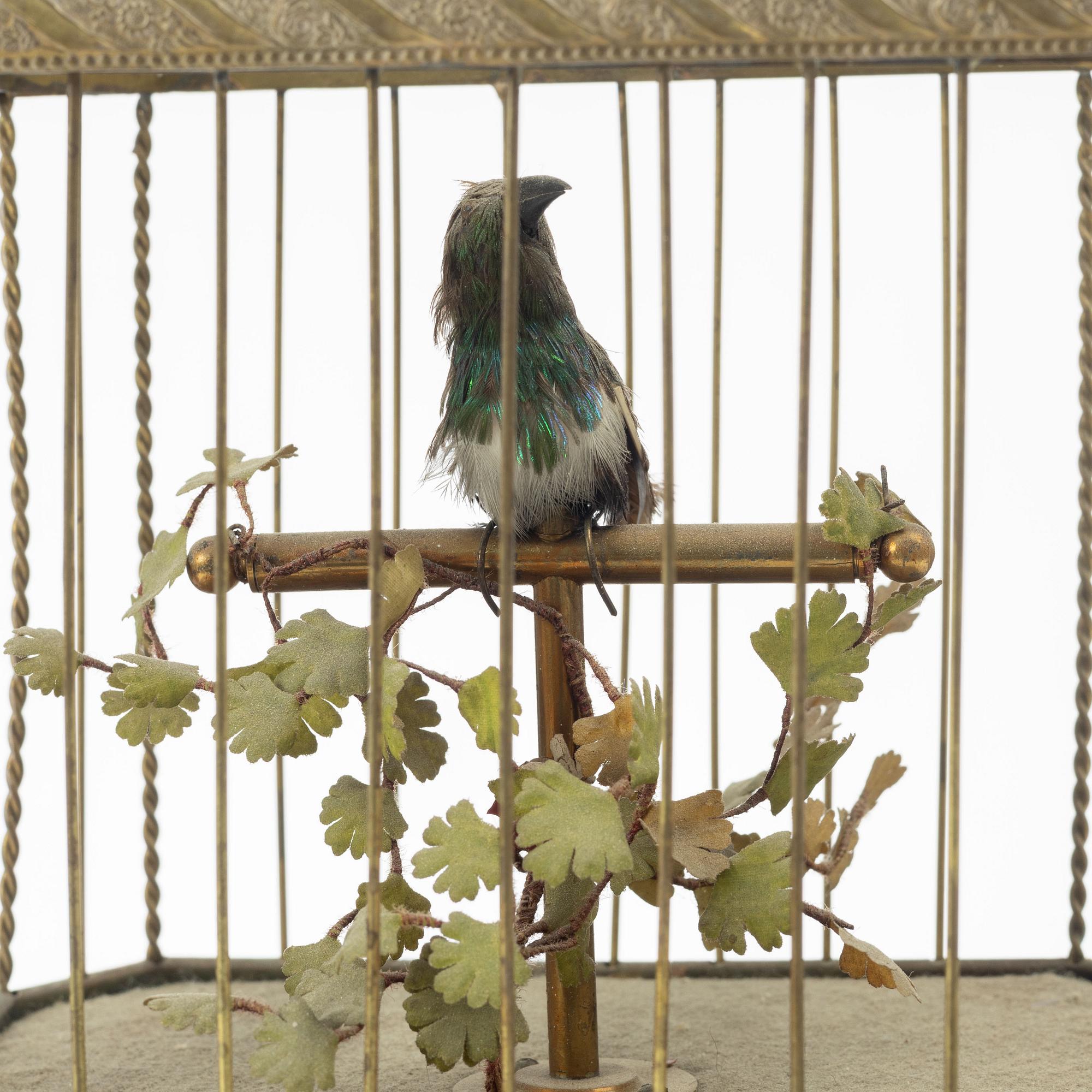 A music box in the shape of a bird's cage, France, late 19th century.