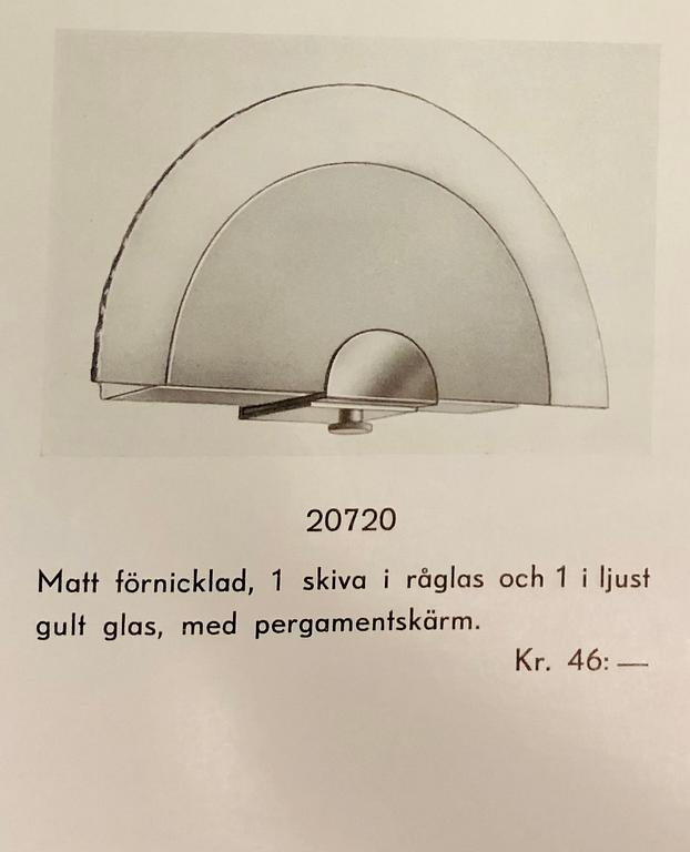 Erik Tidstrand, a pair of wall lamps, model "20720", Nordiska Kompaniet 1930s.