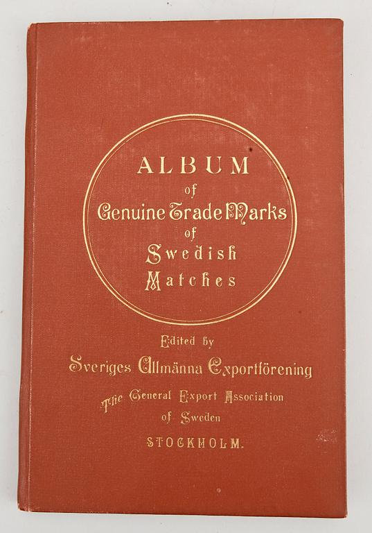 ALBUM MED TÄNDSTICKSETIKETTER, "Album of Genuine Trade Marks of Swedish Matches", troligen tidigt 1900-tal.