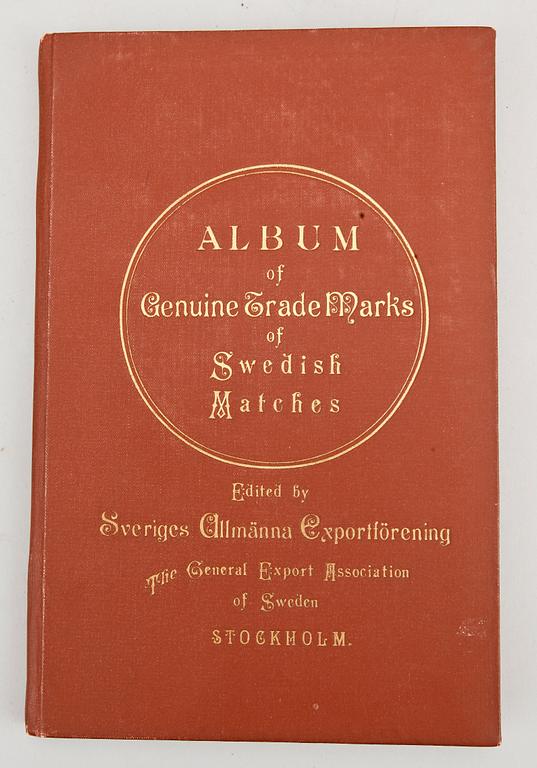 ALBUM MED TÄNDSTICKSETIKETTER, "Album of Genuine Trade Marks of Swedish Matches", troligen tidigt 1900-tal.