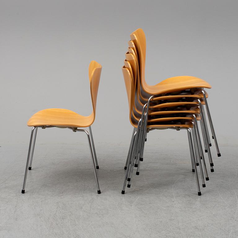 ARNE JACOBSEN, stolar 7 st, ”Sjuan”, Fritz Hansen, Danmark, 1900-talets slut.