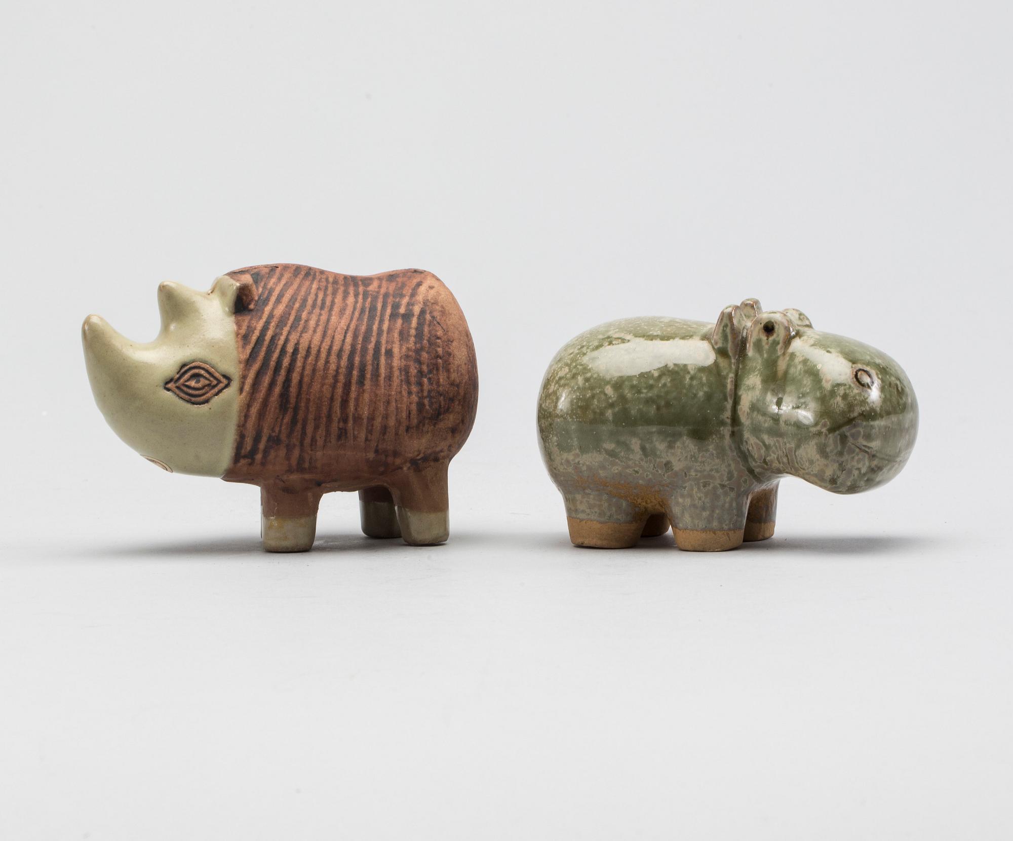 FIGURINER, 2 st, stengods, Lisa Larson, "Menageri" Gustavsberg.