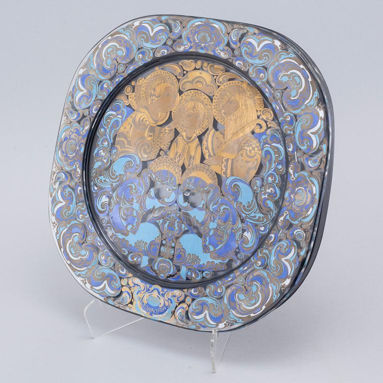 Five glass plates, designed by Bjørn Wiinblad for Rosenthal Studio Linie, 1970/80s.