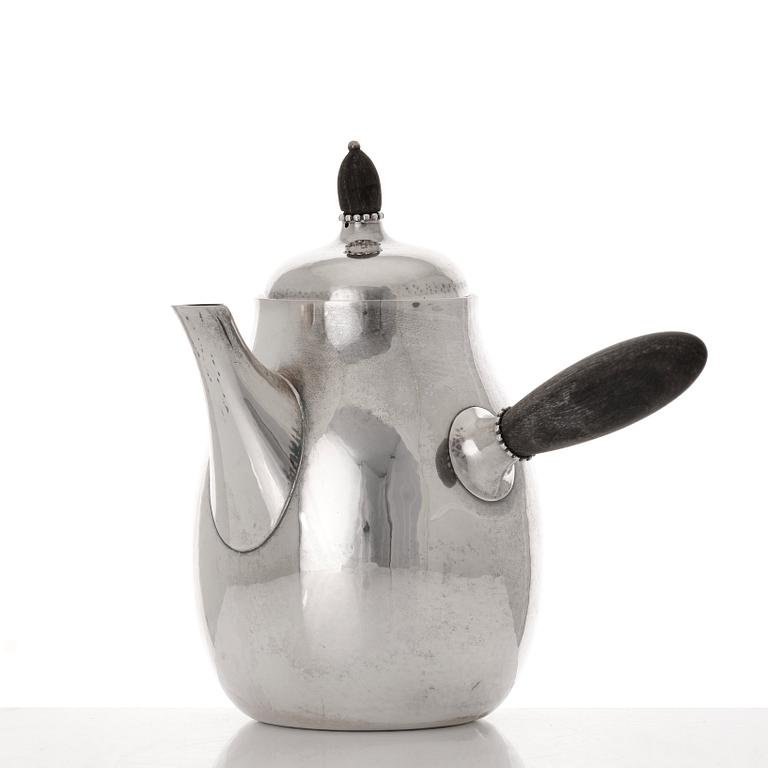 Georg Jensen, a set of three pieces of sterling coffee service, Copenhagen 1925-44 (the sugar bowl 1925-33), design nr 80 A and B.