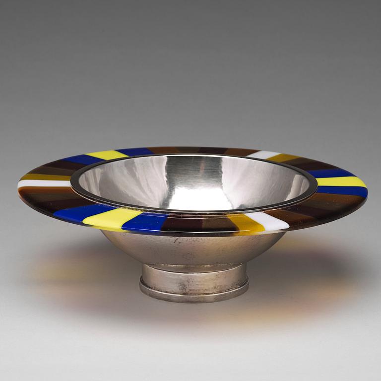 Rolf Karlsson, a sterling silver and glass bowl, Enköping (Grillby), 1996.