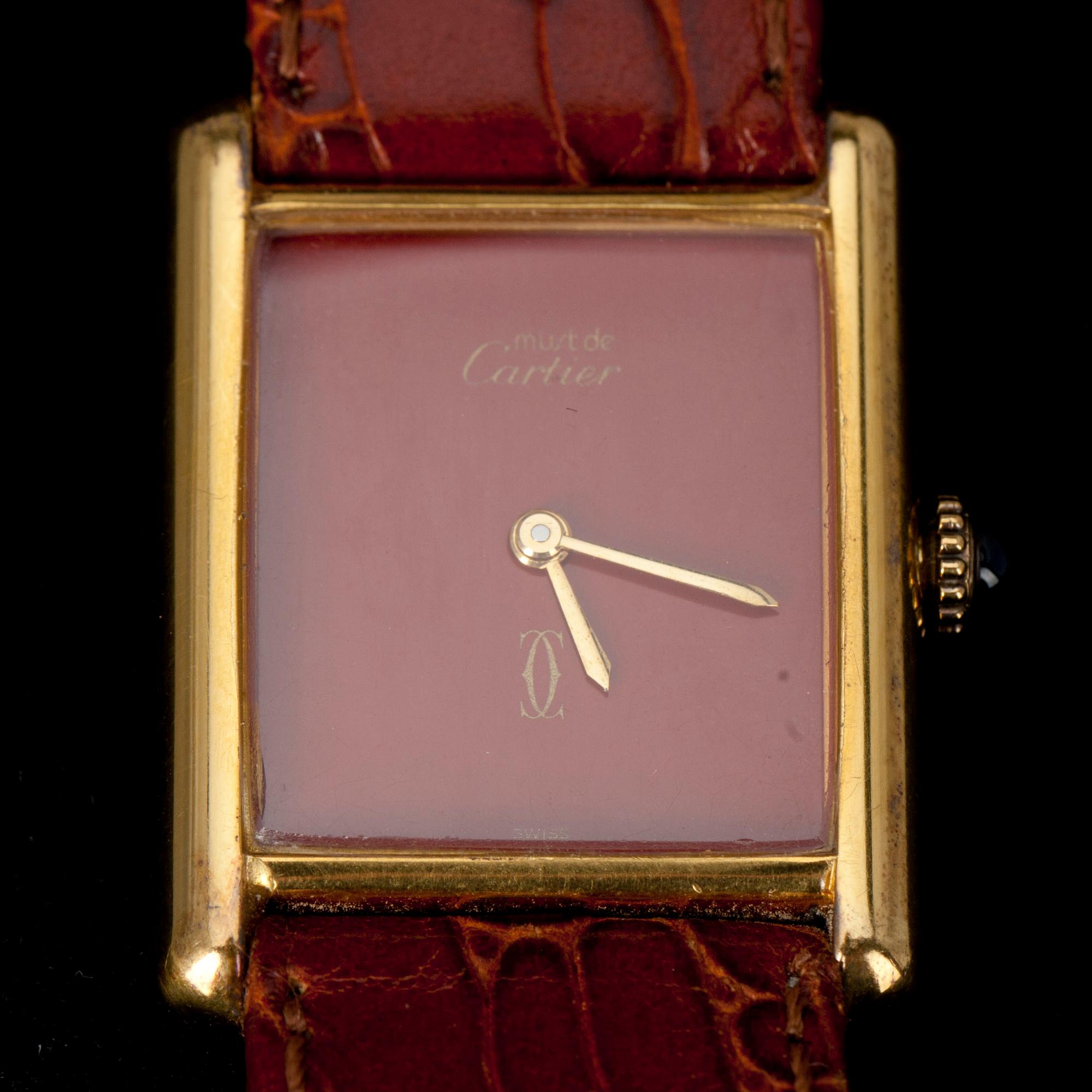 ARMBANDSUR, "Must De Cartier Tank" mekaaninen. Förgyllt silver 20 micron.