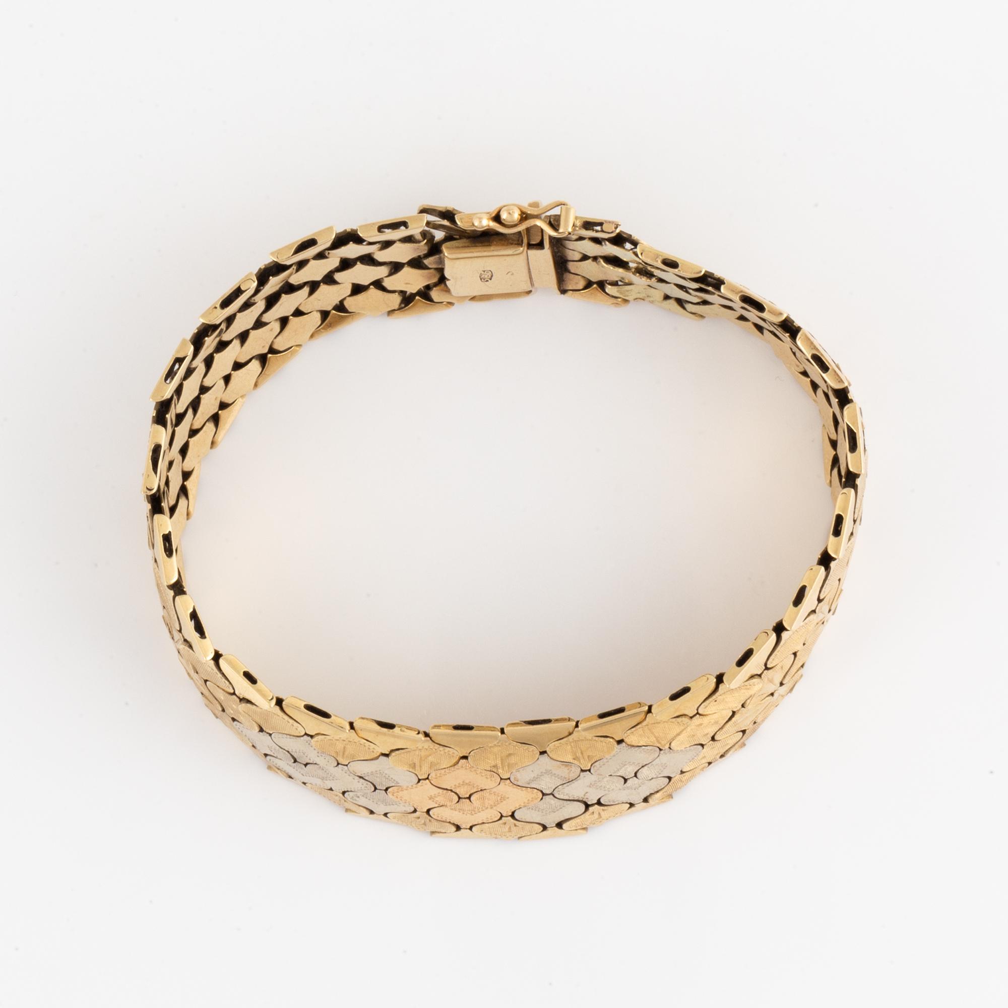 Armband, trefärgat guld.