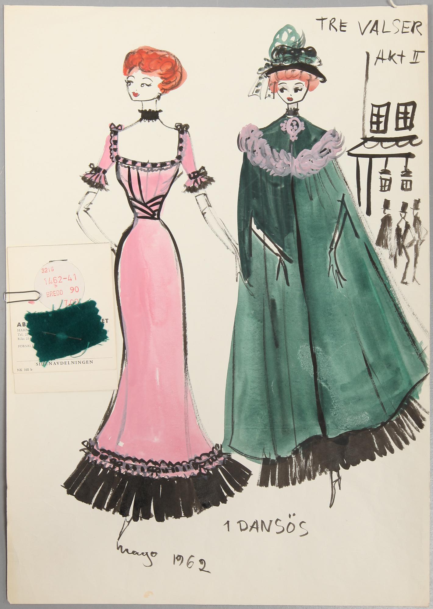 MAX GOLDSTEIN (MAGO), 12 st, kostymteckningar, signerade och daterade 1962.