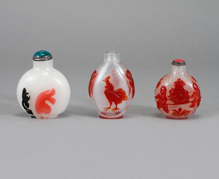 SNUSFLASKOR, 3 st, glas, Kina, 1900-tal.