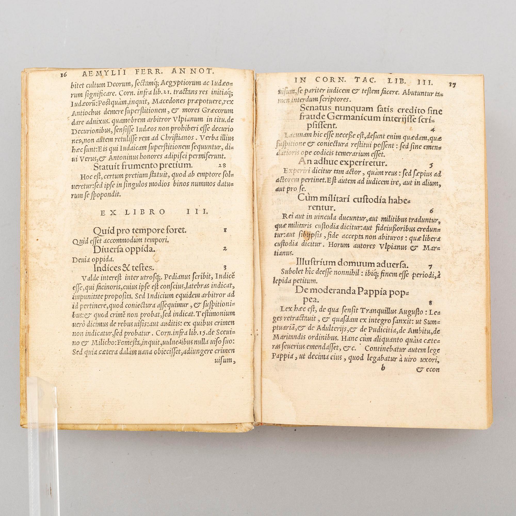 BOOK, Tacitus, with commentaries, three imprints 1541-42.